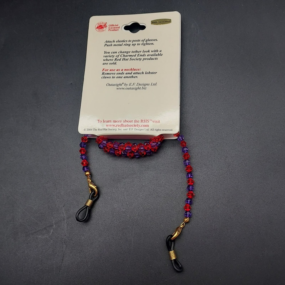 Red Hat Society Eye Glass Chains Purple Pink Faceted Beads Eyewear Accessory NOS - Picture 10 of 10